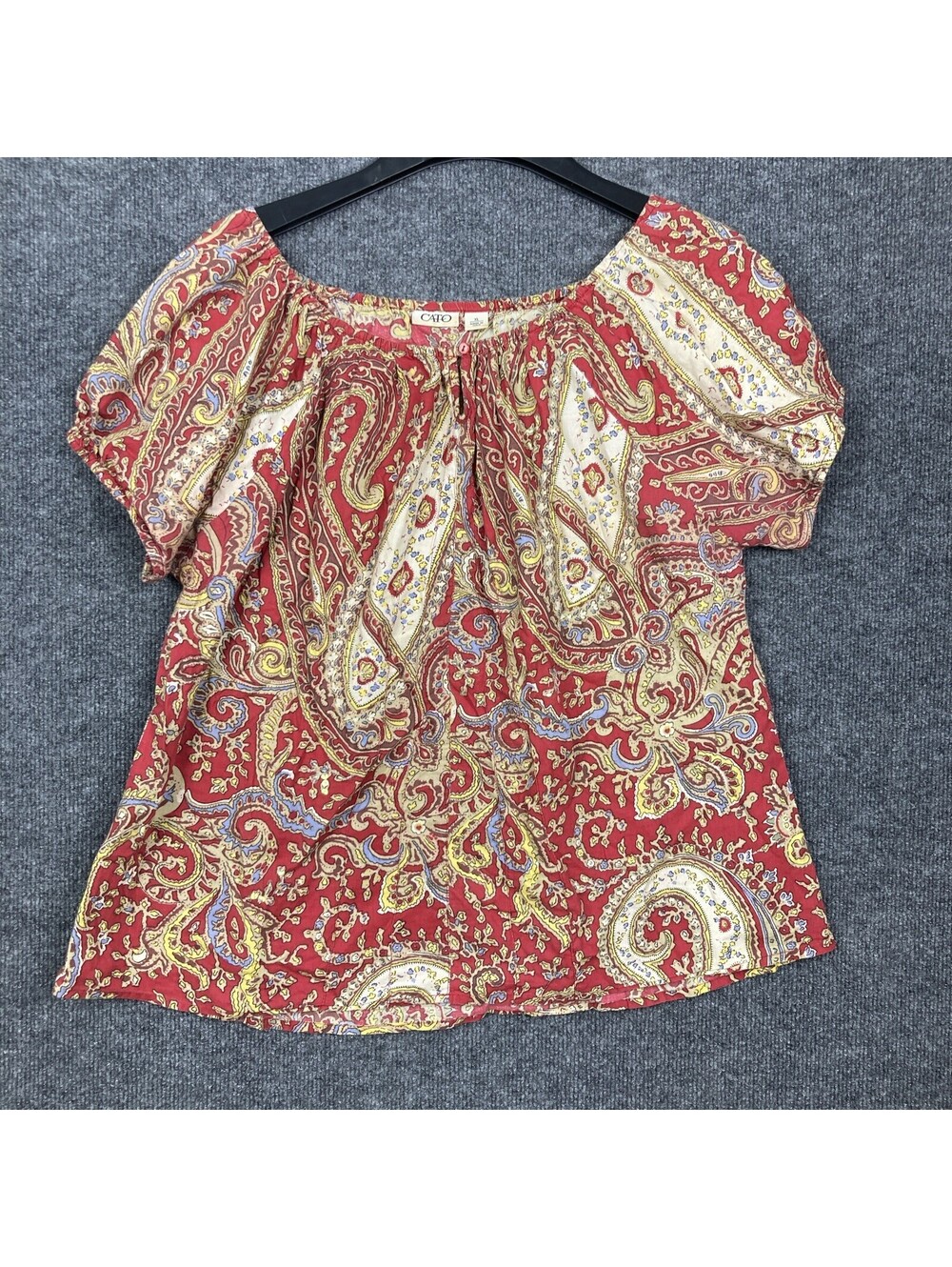 Cato Womens Size XL Maroon S/S Scoop Neck Sequin Patterned 100% Cotton Shirt